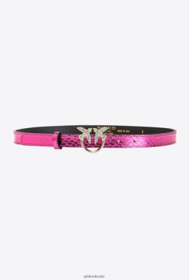 Belts | Pinko Galleria thin laminated reptile skin belt FUCHSIA-SHINY GOLD FTB64L1021 Pinko Dress Uk