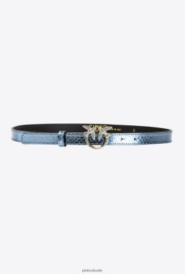 Belts | Pinko Galleria thin laminated reptile skin belt LIGHT BLUE-SHINY GOLD FTB64L1022 Pinko Uk