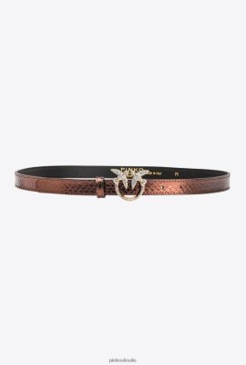 Belts | Pinko Galleria thin laminated reptile skin belt LIGHT BROWN-SHINY GOLD FTB64L1024 Pinko Dress Uk