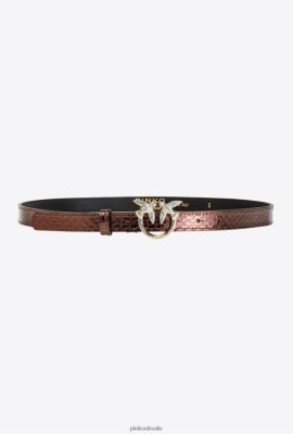 Belts | Pinko Galleria thin laminated reptile skin belt PURPLE-SHINY GOLD FTB64L1019 Pinko Uk
