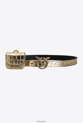 Belts | Pinko Laminated Love Birds belt with pocket bag ANTIQUE GOLD FTB64L1049 Pinko Uk