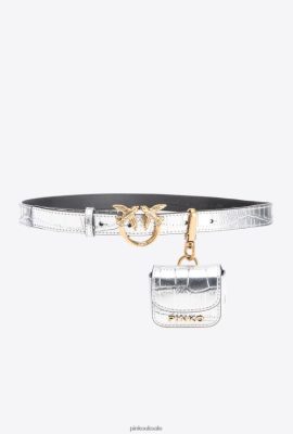 Belts | Pinko Laminated Love Birds belt with pocket bag SILVER-ANTIQUE GOLD FTB64L1050 Pinko Bags Uk