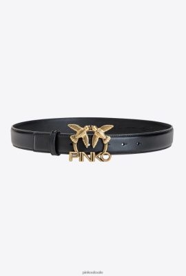 Belts | Pinko Leather belt with Love Birds logo BLACK-ANTIQUE GOLD FTB64L973 Pinko Dress Uk