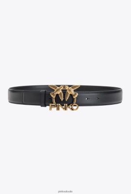 Belts | Pinko Leather belt with Love Birds logo BLACK-ANTIQUE GOLD FTB64L974 Pinko Uk
