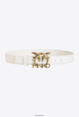 Belts | Pinko Leather belt with Love Birds logo WHITE-ANTIQUE GOLD FTB64L972 Pinko Bags Uk