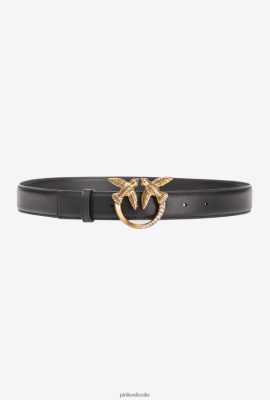 Belts | Pinko Love Birds belt with bejewelled buckle BLACK-ANTIQUE GOLD FTB64L966 Pinko Bags Uk