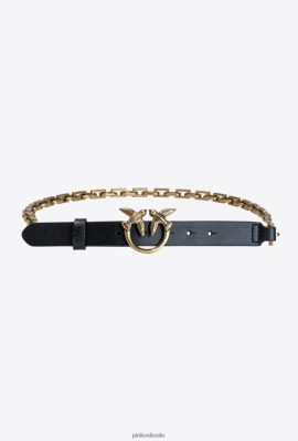 Belts | Pinko Love Birds belt with chain BLACK-ANTIQUE GOLD FTB64L1051 Pinko Dress Uk