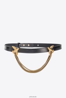 Belts | Pinko Love Birds belt with chain BLACK-ANTIQUE GOLD FTB64L998 Pinko Uk