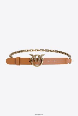Belts | Pinko Love Birds belt with chain COGNAC-ANTIQUE GOLD FTB64L1053 Pinko Bags Uk
