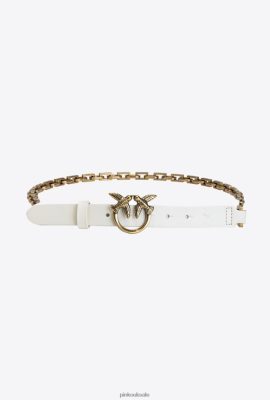 Belts | Pinko Love Birds belt with chain WHITE-ANTIQUE GOLD FTB64L1052 Pinko Uk