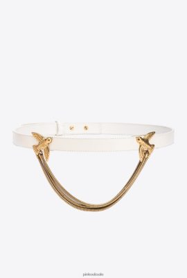 Belts | Pinko Love Birds belt with chain WHITE-ANTIQUE GOLD FTB64L999 Pinko Bags Uk