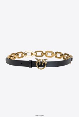 Belts | Pinko Love Birds belt with large chain BLACK-ANTIQUE GOLD FTB64L1059 Pinko Bags Uk