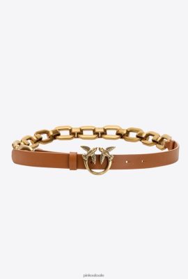 Belts | Pinko Love Birds belt with large chain COGNAC-ANTIQUE GOLD FTB64L1054 Pinko Dress Uk