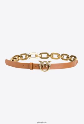 Belts | Pinko Love Birds belt with large chain COGNAC-ANTIQUE GOLD FTB64L1061 Pinko Uk