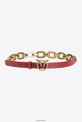 Belts | Pinko Love Birds belt with large chain RUBY RED-ANTIQUE GOLD FTB64L1058 Pinko Uk