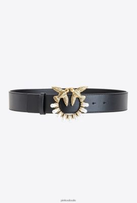 Belts | Pinko Love Birds belt with pearls BLACK-ANTIQUE GOLD FTB64L971 Pinko Uk