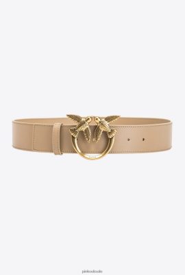 Belts | Pinko Love Birds high leather belt SAND-ANTIQUE GOLD FTB64L1012 Pinko Dress Uk