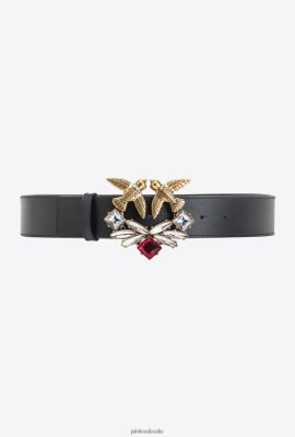 Belts | Pinko Love Birds high leather belt with jewel BLACK-ANTIQUE GOLD FTB64L970 Pinko Dress Uk