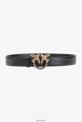 Belts | Pinko Love Birds leather belt BLACK-ANTIQUE GOLD FTB64L968 Pinko Uk