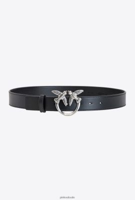 Belts | Pinko Love Birds leather belt BLACK-OLD SILVER FTB64L1043 Pinko Uk