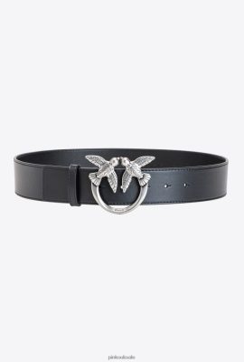 Belts | Pinko Love Birds leather belt BLACK-OLD SILVER FTB64L995 Pinko Uk