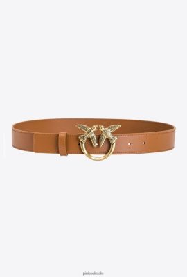 Belts | Pinko Love Birds leather belt COGNAC-ANTIQUE GOLD FTB64L1044 Pinko Bags Uk