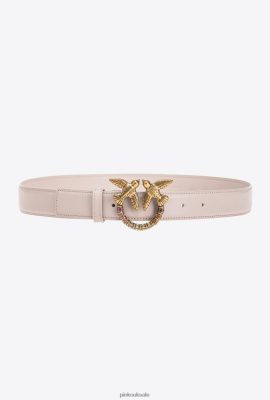 Belts | Pinko Love Birds leather belt PENGUIN GREY-ANTIQUE GOLD FTB64L969 Pinko Bags Uk