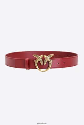 Belts | Pinko Love Birds leather belt RUBY RED-ANTIQUE GOLD FTB64L1041 Pinko Bags Uk