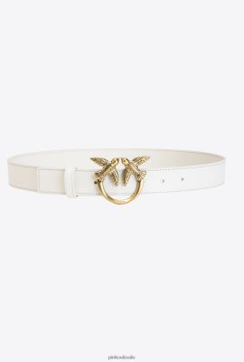 Belts | Pinko Love Birds leather belt WHITE-ANTIQUE GOLD FTB64L1042 Pinko Dress Uk
