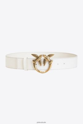 Belts | Pinko Love Birds leather belt WHITE-ANTIQUE GOLD FTB64L993 Pinko Bags Uk