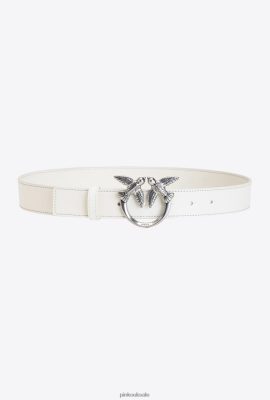 Belts | Pinko Love Birds leather belt WHITE-OLD SILVER FTB64L1040 Pinko Uk