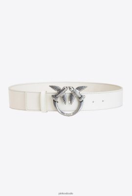 Belts | Pinko Love Birds leather belt WHITE-OLD SILVER FTB64L990 Pinko Bags Uk