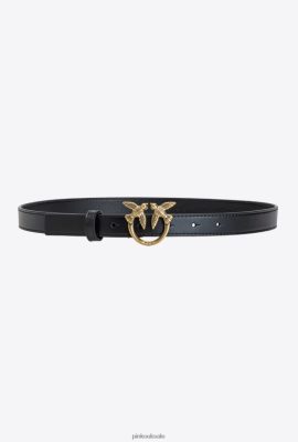 Belts | Pinko Love Birds thin leather belt BLACK-ANTIQUE GOLD FTB64L1028 Pinko Uk