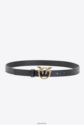 Belts | Pinko Love Birds thin leather belt BLACK-ANTIQUE GOLD FTB64L1032 Pinko Bags Uk