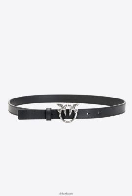 Belts | Pinko Love Birds thin leather belt BLACK-OLD SILVER FTB64L1038 Pinko Bags Uk