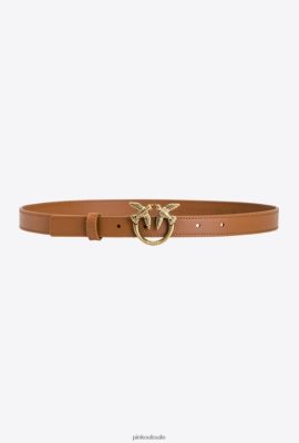 Belts | Pinko Love Birds thin leather belt COGNAC-ANTIQUE GOLD FTB64L1025 Pinko Uk