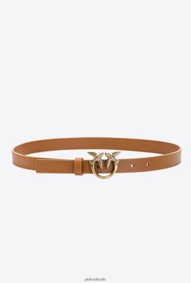 Belts | Pinko Love Birds thin leather belt COGNAC-ANTIQUE GOLD FTB64L1031 Pinko Uk
