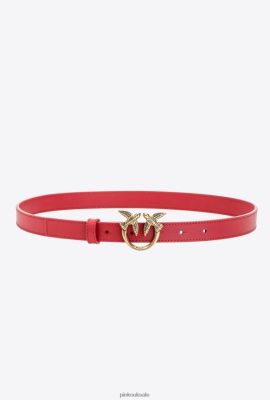 Belts | Pinko Love Birds thin leather belt RED-ANTIQUE GOLD FTB64L1034 Pinko Uk