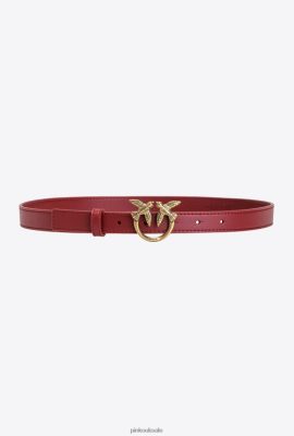 Belts | Pinko Love Birds thin leather belt RUBY RED-ANTIQUE GOLD FTB64L1027 Pinko Dress Uk