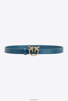 Belts | Pinko Love Birds thin leather belt TEAL-ANTIQUE GOLD FTB64L982 Pinko Dress Uk