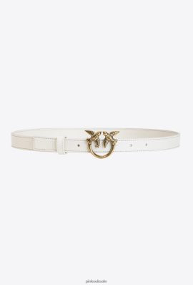 Belts | Pinko Love Birds thin leather belt WHITE-ANTIQUE GOLD FTB64L1029 Pinko Bags Uk
