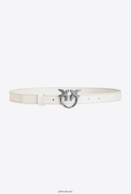 Belts | Pinko Love Birds thin leather belt WHITE-OLD SILVER FTB64L1026 Pinko Bags Uk