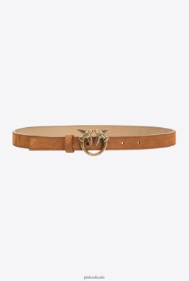 Belts | Pinko Love Birds thin suede belt COGNAC-ANTIQUE GOLD FTB64L978 Pinko Bags Uk