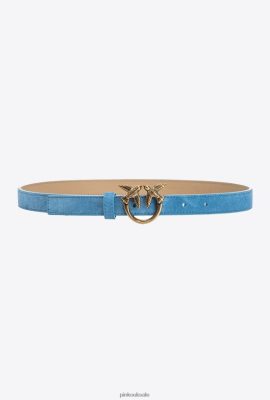 Belts | Pinko Love Birds thin suede belt SKY BLUE-ANTIQUE GOLD FTB64L980 Pinko Uk