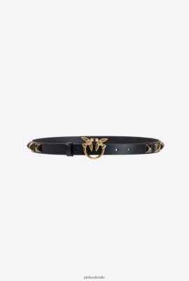 Belts | Pinko Thin Love Birds belt with studs BLACK-ANTIQUE GOLD FTB64L984 Pinko Bags Uk