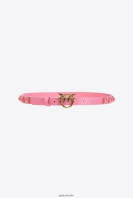 Belts | Pinko Thin Love Birds belt with studs MARINE PINK-ANTIQUE GOLD FTB64L985 Pinko Dress Uk