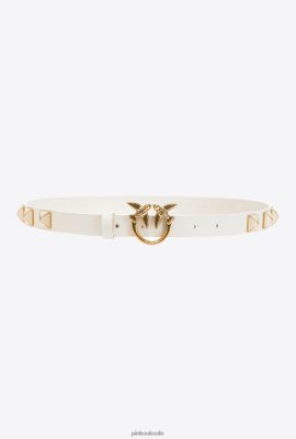 Belts | Pinko Thin Love Birds belt with studs WHITE-ANTIQUE GOLD FTB64L986 Pinko Uk