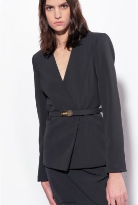 Blazers | Pinko Elegant jacket with thin belt LIMO BLACK FTB64L594 Pinko Bags Uk
