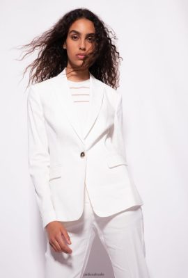 Blazers | Pinko Single-breasted linen blazer CLOUD WHITE FTB64L601 Pinko Dress Uk