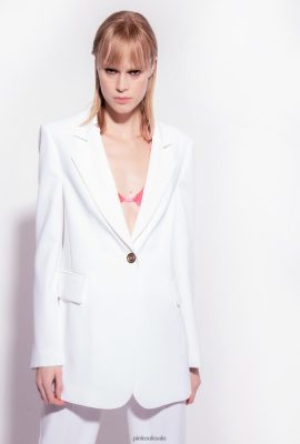 Blazers | Pinko Single-breasted stretch cr&ecirc;pe blazer CLOUD WHITE FTB64L563 Pinko Uk